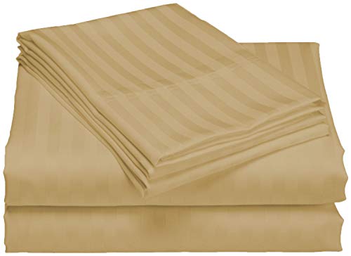 1 x Bettlaken aus ägyptischer Baumwolle, Fadenzahl 600, gestreift, für Einzelbett, weich, beige, atmungsaktiv, unverzichtbar für Komfort und Stil