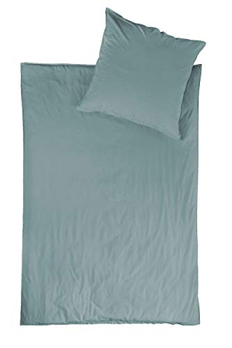 jilda-tex Bio-Bettwäsche Stone-Washed Lissabon 100% Bio-Baumwolle Knitterlook Stehsaum Uni Made in Green (Steinblau, 155 x 220 cm)