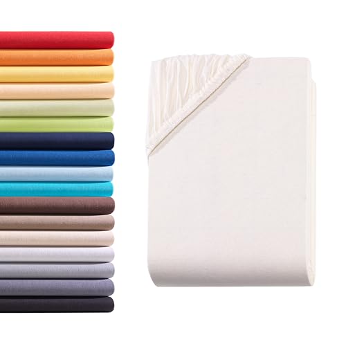 Hometex Premium Textiles Boxspringbett Spannbettlaken Spannbetttuch bis 36 cm Steghöhe | Bettlaken Jersey aus 100% Baumwolle für Wasserbetten | Oeko-TEX® Made IN Green | 180-200x200-220 cm Natur