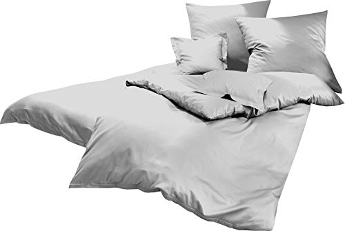 Lorena Uni Classic Bettwäsche Mako Satin Baumwolle einfarbig (Silber, 155 cm x 220 cm inkl. 80x80cm Kissen)