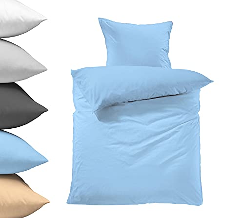 Lavea Bettwäsche 135x200, 2-teilig, Delphinblau, Serie Jasmin - kuschelig weich - 1x Bettbezug + 1x Kissenbezug 80x80 - Ganzjahres Bettwäsche-Sets