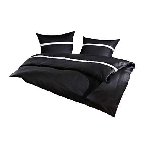 Lorena Uni Mako-Satin Bettwäsche Classic Blende schwarz, 1 Bettbezug 155 x 220 cm + 1 Kissenbezug 80 x 80 cm