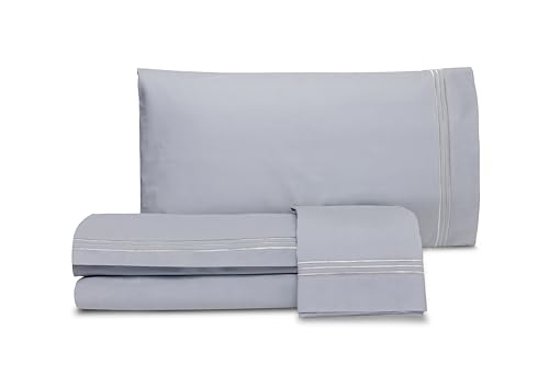 Laura Biagiotti, Bettwäsche-Set für Doppelbetten, unifarben mit Stickerei, 100% Perkal, Bettlaken, 1 Paar Kissenbezüge, Perlgrau Laura Biagiotti, Bettwäsche-Set für Doppelbetten, unifarben mit Stickerei, 100% Perkal, Bettlaken, 1 Paar Kissenbezüge, Perlgrau