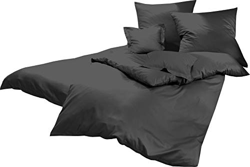 Lorena Uni Classic Bettwäsche Mako Satin Baumwolle einfarbig (anthrazit, 135 cm x 200 cm inkl. 80x80cm Kissen)