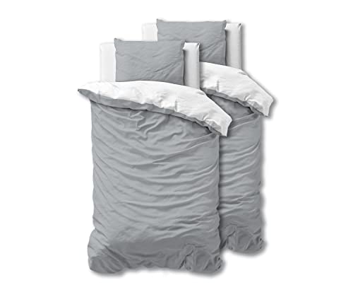 Sleeptime Bettwäsche 4teilig Grau Weiß   100% Baumwolle, bügelfrei & hautfreundlich   Hotel Qualität 2 Kissenbezügen 80x80 – Atmungsaktiv & Oeko TEX Zertifiziert