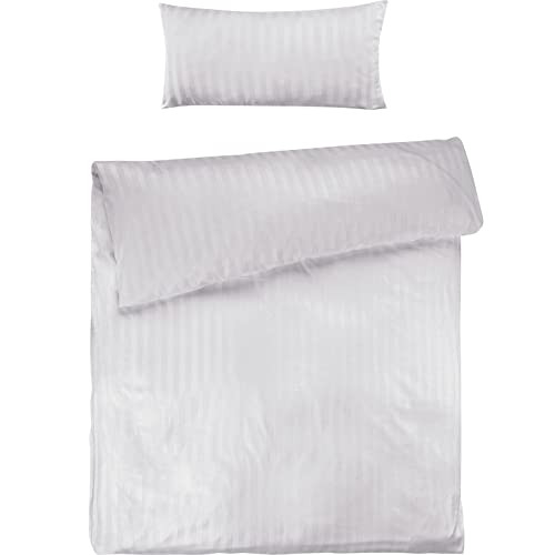 Pure Label Mako Satin Damast Streifen Bettwäsche weiß 135 x 200 cm mit Kissenbezug 40 x 80 cm aus 100% Baumwolle | Traumhaft weiches Mako Satin Bettwäsche Set in Uni