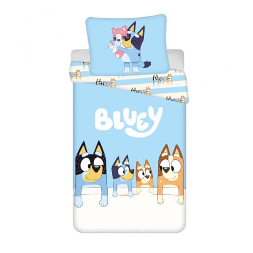 Jerry Fabrics Bluey Family Bettwäsche-Set - Wende-Bettbezug 140 x 200 cm und Kissenbezug 70 x 90 cm - Mehrfarbig - 100% Baumwolle