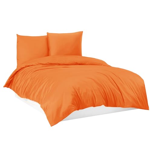 Mixibaby Bettwäsche Bettgarnitur Bettbezug 100% Baumwolle 135x200 155x220 200x200 200x220, Farbe:Orange, Größe:135 x 200 cm