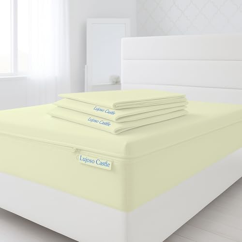 Modulares Premium-Spannbettlaken | 1 Basis + 3 Zip-Lagen aus 600 TC Ägyptischer Baumwolle | rutschfest, verstärkte Nähte | Steghöhe 25–50 cm (Ivory, Modular Fitted Sheet Set - 180 × 200 cm)