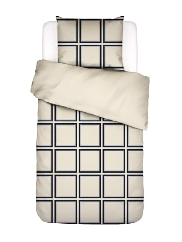 ESSENZA Bettwäsche Luca Vanille, 135x200 + 1x 80x80 cm - 100% Baumwollsatin 220TC - Karo Muster