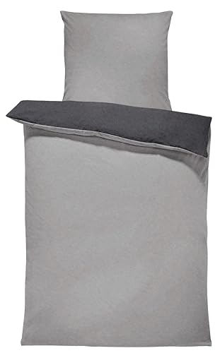 one-home Winter Bettwäsche Doubleface Uni Wende kuschelig flauschig warm weich Fleece, Größe: 135x200 cm, Farbe: grau/anthrazit