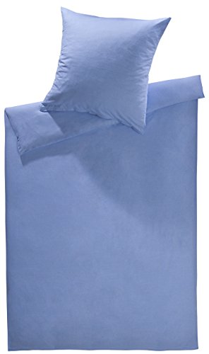 Lorena Feinflanell Bettwäsche Uni/einfarbig Daphne 100% Baumwolle (blau, Garnitur 155 x 220 cm + 80 x 80 cm)