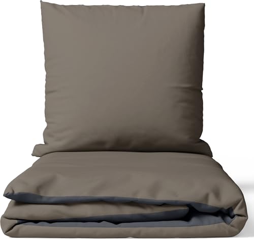 Leonado Vicenti Bettwäsche 2teilig Bettbezug - Bettwäsche-Sets 135x200 mit Kissenbezug 80x80 cm, ÖKO-TEX Baumwoll-Satin Braun für Einzelbett mit Reißverschluss