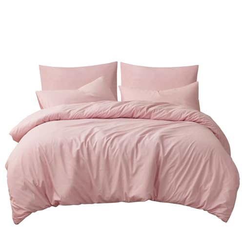 RUIKASI Bettwäsche 200x200 3teilig Rosa   Hellrosa Mikrofaser Bettwäsche Sets Oeko TEX, Bettbezüge 200 x 200cm + 2 Kissenbezüge 80x80cm Reißverschluss, Weich Bügelfrei