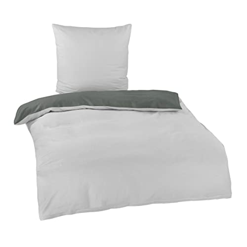 BaSaTex Feinbiber Winter Bettwäsche warme und kuschelige Bettgarnitur und Kissenbezug 135x200 + 80x80 cm | 100% Baumwolle | Uni Wende Anthrazit Grau BaSaTex Feinbiber Winter Bettwäsche warme und kuschelige Bettgarnitur und Kissenbezug 135x200 + 80x80 cm | 100% Baumwolle | Uni Wende Anthrazit Grau