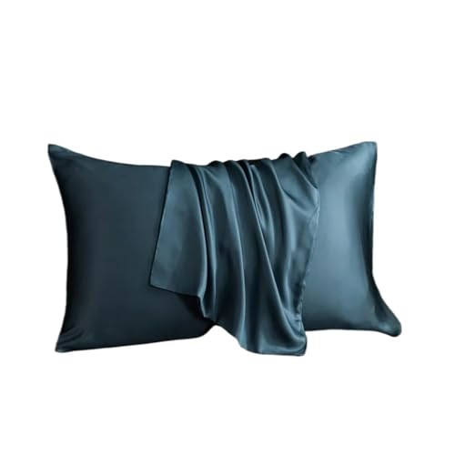 Kissenbezug Aus Seide Maulbeerseide Kissenbezug Einfarbig Umschlag Bettwäsche Schlafen Abdeckung(Dark Blue,40x60cm 2pcs)