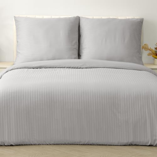 Good Nite Bettwäsche-Sets 200x200 Grau Gestreift Mikrofaser Bettwäsche Bettbezug 200x200 cm + 2 Kissenbezug 80x80 cm Bettwäsche mit Reißverschluss(Grau, 200x200cm+80x80cm*2)