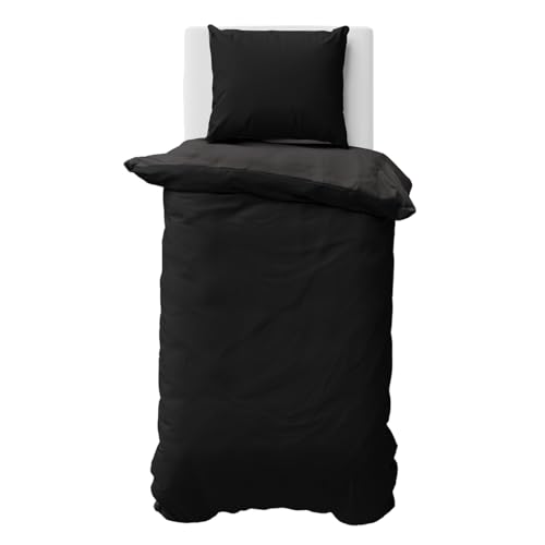 Visaggio Biber Bettwäsche 155x220 cm Winter Baumwolle Flauschig Warm Fein-Biber Bettbezug Winterbettwäsche Schwarz Anthrazit