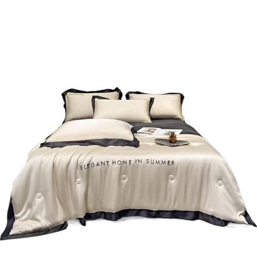 JCXIOC Seiden-Bettwäsche Set 4-in-1-Sommerbettdecken aus Eisseide, Bettdeckenset, Bettlaken und Kissenbezug for EIN Komfortables kühles Schlafzimmer(Beige,200x23 0cm)