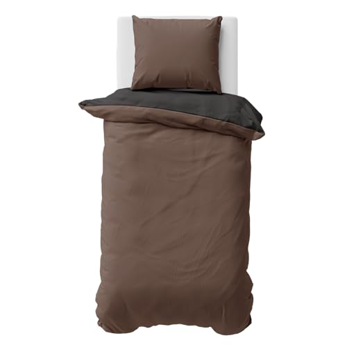 Visaggio Biber Bettwäsche 135x200 cm 100% Baumwolle Flauschig Warm Feinbiber Bettbezug Winterbettwäsche Braun Anthrazit
