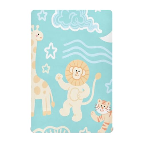 Sábanas de cuna para ni?o Bettwäsche-Set für Jungen, Motiv: Giraffe, Tiger, Stern, Gelb / Blau, 132 x 71 cm