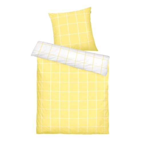 TOM TAILOR Renforcé-Bettwäsche, 80x80 cm + 135x200 cm, 100% Baumwolle/ Renforcé, mit Wendemotiv und farbigem Markenreißverschluss, LARGE CHECK Gelb, Weiß (Light Lemon & Crisp White)