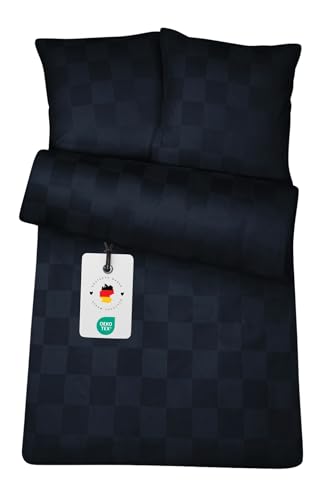 Carpe Sonno® Damast Bettwäsche 135x200 Baumwolle | Karierte Bettwäsche kariert | Bettwäsche Baumwolle 135x200 | Bettwaren & Bettwäsche-Sets | Bettbezug 135 x 200 Baumwoll Bettwäsche Blau