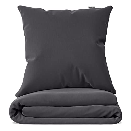 Wolkenfeld Bettwäsche 220x240 Baumwolle Grau - Atmungsaktiv - 3teilig - 1x Bettbezug 220x240 + 2X Kissenbezug 80x80 - Anthracite