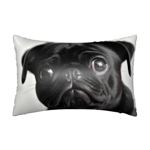 Satin-Kissenbezug mit niedlichem Mops-Motiv, für Haar und Haut, weich, atmungsaktiv, kühlend, glatt, mit Reißverschluss, Dekoration für Bettwäsche, Wohnzimmer, Sofa, 50,8 x 76,2 cm