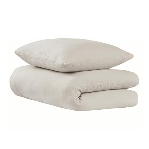 Uncover by Schiesser Bettwäscheset Lennox - Musselin - 2-teilig - 135x200cm - Helltaupe