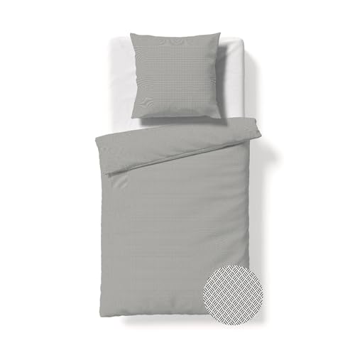 fleuresse gewebte Edelflanell Bettwäsche Lech Turnhout grau, 1 Bettbezug 135 x 200 cm + 1 Kissenbezug 80 x 80 cm