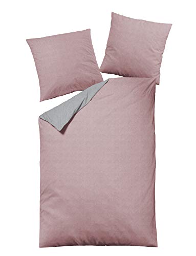 jilda-tex Biber Bettwäsche Made IN Germany Melange 135x200 cm + 80x80 cm 100% Baumwolle Feinbiberbettwäsche Edel-Flanell Verschiedene Größen/Farben (Uni Hellgrau/Rose, 155 x 220 cm)