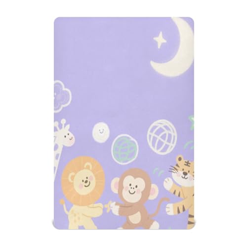 Sabanas para cunas de ni?o Bettwäsche-Set mit süßem Tiermotiv, Giraffe, Violett, Mond, Weiß, 132 x 71 cm