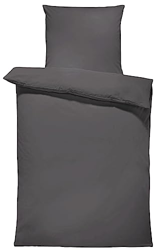 one-home Uni Bettwäsche Einfarbig Mikrofaser Garnituren Bettbezüge Premium Reißverschluss (anthrazit, 2 teilig 135x200 cm)