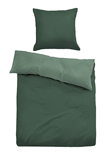 TOM TAILOR 0069940 Bettwäsche Garnitur mit Kopfkissenbezug Baumwoll-Satin Fine Stripes 1x 135x200 cm + 1x 80x80 cm forest