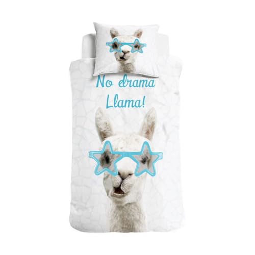 Soma Kinderbettwäsche Winter 135cm x 200cm Plüsch Weich Bettbezüge mit Reißverschluss Bettwäsche Set mit 1 Kissenbezug 80x80cm Little Monster Renforcé Bettwäsche (No Drama Llama weiß)