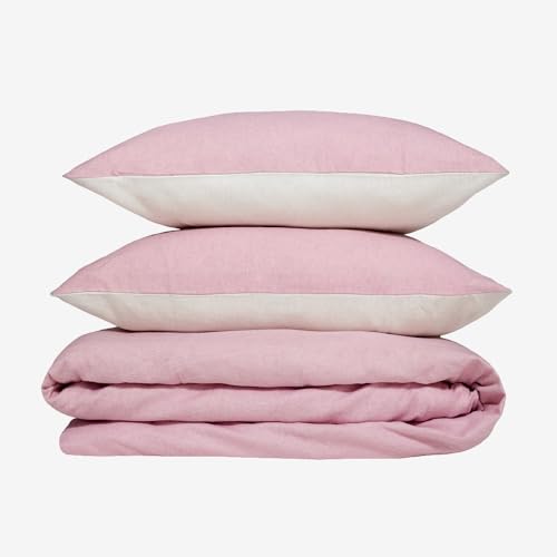 Wolkenfeld Biber Bettwäsche 155x220 + 80x80cm Flanell – 2-teilige Winter Bettwäsche aus Baumwolle – Fein-Flanell bettwäsche – warm und atmungsaktiv –OEKO-TEX zertifiziert, Made in Germany, Silver-Rose