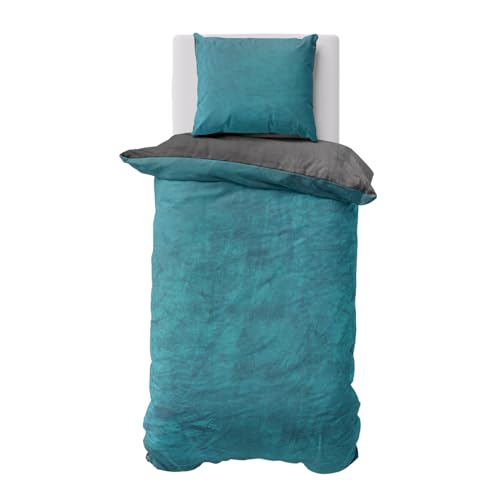 Visaggio Winter Bettwäsche 135x200 cm Teddy Plüsch Premium Cashmere Touch Warme Uni Fleece Wendebettwäsche Petrol Anthrazit