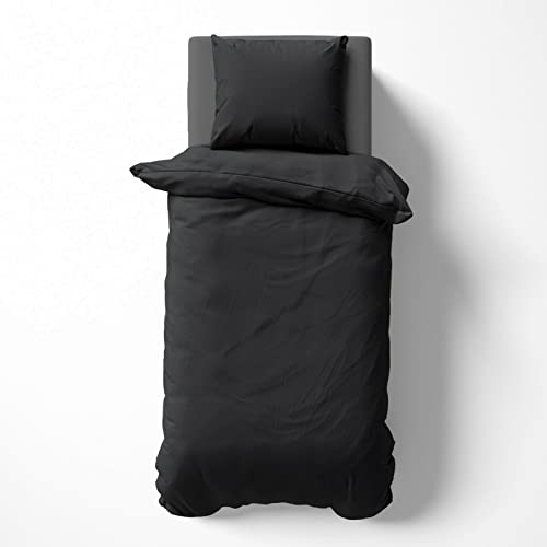 Visaggio Bettwäsche Set 200x200 + 2X(80x80) cm Mikrofaser Uni Einfarbig Bettbezug 3 teilig mit Reißverschluss Schwarz
