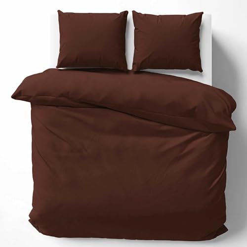 Cotton Castle Bettwäsche Bettgarnitur Bettbezug 100% Baumwolle 135x200 155x220 200x200 200x220, Farbe:Braun, Größe:200 x 200 cm