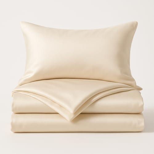 HYDRO SNOOZE HydroSnooze 100% Bio-Bambus-Viskose 3-teiliges Kühlendes Bettwäsche-Set: Seidenweich, Atmungsaktiv, inkl. 1 Spannbettlaken, 2 Kissenbezüge, Champagner, King Größe