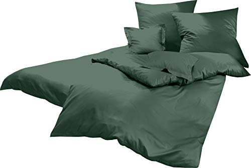 Lorena Uni Classic Bettwäsche Mako Satin Baumwolle einfarbig (Forest, 200 cm x 200 cm inkl. 2X 80x80cm Kissen)