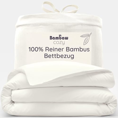 Bambaw Bettwäsche Bambus cm, Anti Milben Bettbezug, Bettwäsche Sommer, nachhaltiger, hautfreundlicher kühlender Bettbezug aus 100% Bambusfasern (Elfenbein)