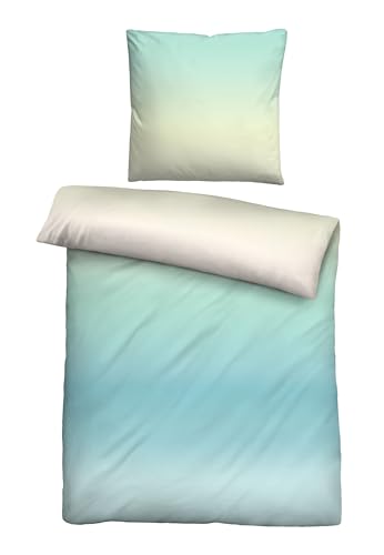biberna Bettwäsche Seersucker 0025006 Farbverlauf 1x 155x220 cm + 1x 80x80 cm, Aqua