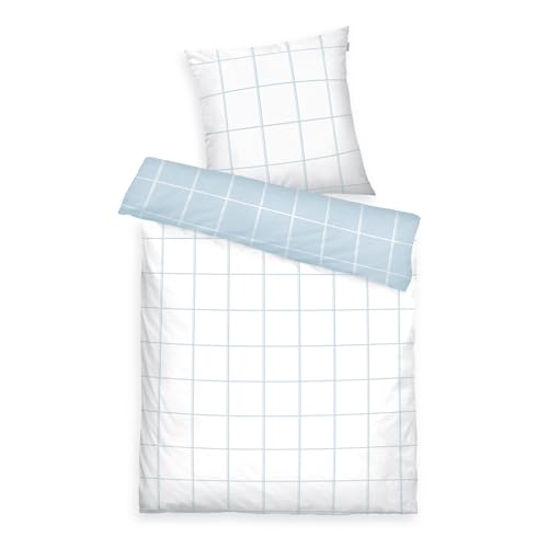 TOM TAILOR Renforcé-Bettwäsche, 65x100 cm + 160x210 cm, 100% Baumwolle/Renforcé, mit Wendemotiv und farbigem Markenreißverschluss, LARGE CHECK Weiß, Hellblau (Crisp White, Sky Blue)