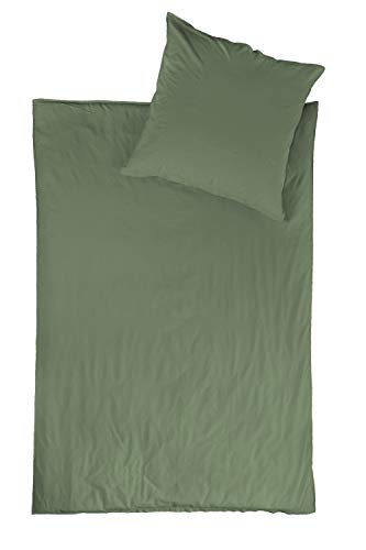 jilda-tex Bio-Bettwäsche Stone-Washed Lissabon 100% Bio-Baumwolle Knitterlook Stehsaum Uni Made in Green (Salbeigrün, 155 x 220 cm)