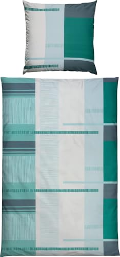 REDBEST Satin Bettwäsche Grafik Muster Petrol Größe 80x80 cm / 135x200 cm - temperaturausgleichend, pflegeleicht, mit Reißverschluss