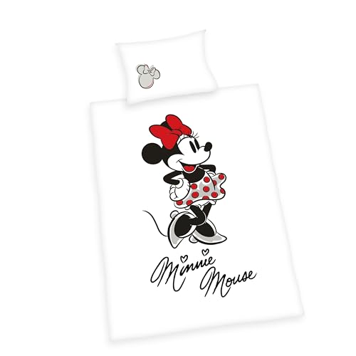 Herding Bettwäsche Minnie Mouse Disney, Kopfkissenbezug 40 x 60 cm mit Wende-Motiv, Bettbezug 100 x 135 cm, Mit Reißverschluss, 100% Baumwolle