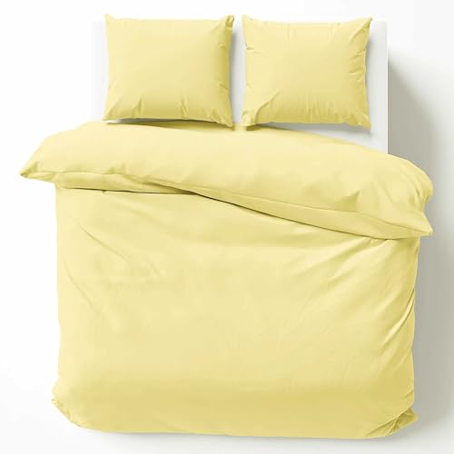 Cotton Castle Bettwäsche Bettgarnitur Bettbezug 100% Baumwolle 135x200 155x220 200x200 200x220, Farbe:Vanille Gelb, Größe:155 x 220 cm Cotton Castle Bettwäsche Bettgarnitur Bettbezug 100% Baumwolle 135x200 155x220 200x200 200x220, Farbe:Vanille Gelb, Größe:155 x 220 cm