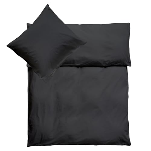 Julido Jersey-Bettwäsche-Set und Kissenbezug, 100% Baumwolle (Oeko-TEX). 2-teiliges Bettwäsche-Set mit Kunststoff-Druckknöpfen, ultraweich und atmungsaktiv (ANTHRAZIT, 100 x 135 + 40 x 60 cm)